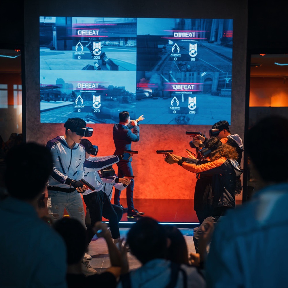 An indoor team building session in a hall